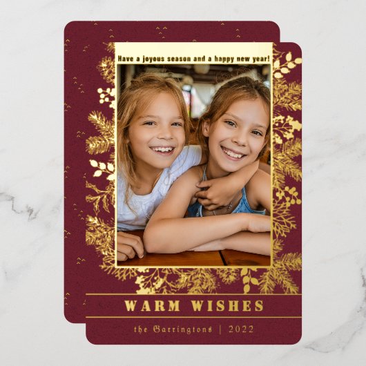 クラシッククリスマス |パイン&ボタニカルフォトカスタム 箔シーズンカード (正面/裏面)