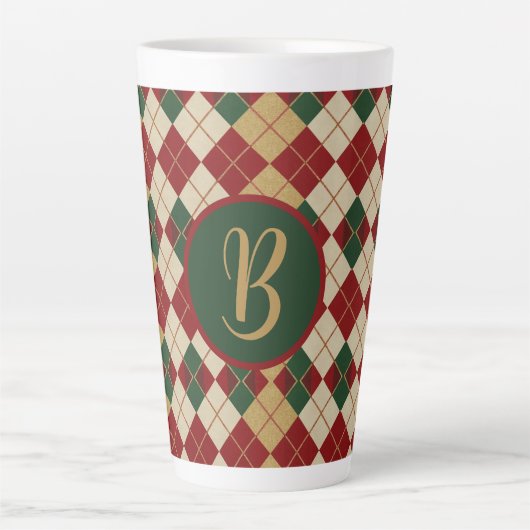 クラシッククリスマス/冬のアーガイル柄 カフェラテマグ (正面)
