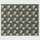 クラシッククリスマス 冬の緑と白の花柄 ラッピングペーパー (フラット)