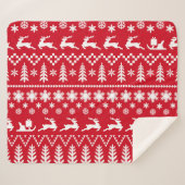 クラシッククリスマス:赤い白の冬のパターン シェルパブランケット (正面(横))