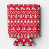 クラシッククリスマス：赤い白の冬のパターン 缶クーラー (裏面)