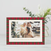 クラシッククリスマス 赤 緑 Plaid 横向き 写真 シーズンカード (スタンド正面)