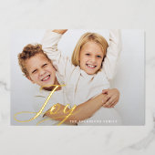 クラシッククリスマスJOYハンドレタリングファミリーフォト 箔シーズンカード (正面)