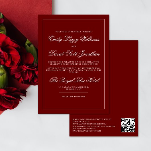 クラシッククリムゾンレッドミニマリストQRコード 招待状