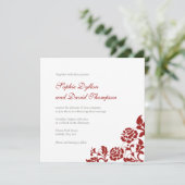 クラシッククリムゾンレッドローズレースススクエア結婚ズ 招待状 (スタンド正面)
