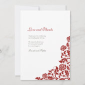 クラシッククリムゾンレッドローズレース結婚写真 サンキューカード (裏面)