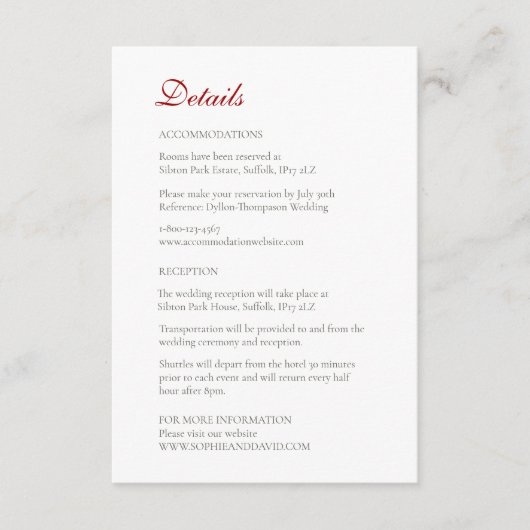 クラシッククリムゾンレッドローズ結婚レース詳細 エンクロージャーカード (正面)