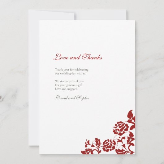 クラシッククリムゾンレッドローズ結婚レース サンキューカード (裏面)