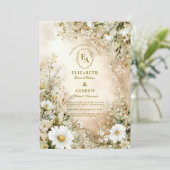 クラシッククリームと金ゴールド結婚植物薬 招待状 (スタンド正面)