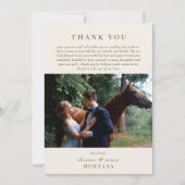 クラシッククリームオリーブグリーンフォトコラージュ結婚ズ サンキューカード (正面)