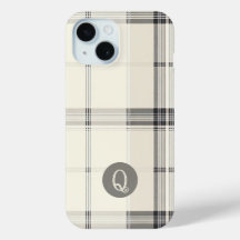クラシッククリームグレー・チェック柄モノグラム入りスマホケース