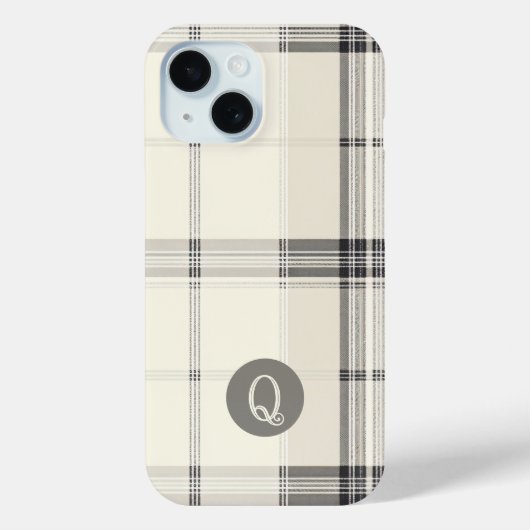 クラシッククリームグレー・チェック柄モノグラム入りスマホケース Case-Mate iPhoneケース (裏面)