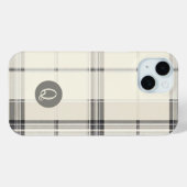 クラシッククリームグレー・チェック柄モノグラム入りスマホケース Case-Mate iPhoneケース (裏面 (横))