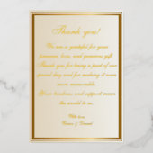 クラシッククリームゴールド結婚フォイルサンキューカード 箔招待状 (正面)