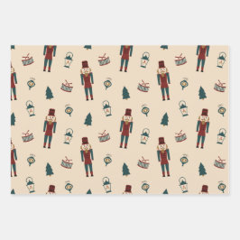 クラシッククリームレッド&グリーンクリスマスかわいこちゃん ラッピングペーパーシート