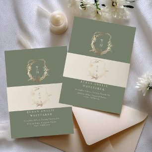 クラシッククリーム&セージ金ゴールドクレスト結婚ズ 招待状ベリーバンド