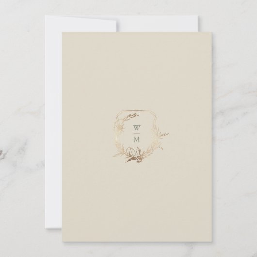 クラシッククリーム&セージ金ゴールドクレスト結婚ズ 招待状 (裏面)