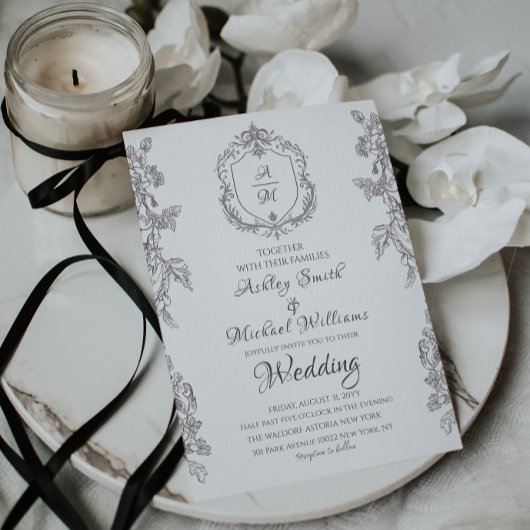クラシッククレストミニマシンプルリストモノグラム結婚ズ 招待状