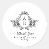 クラシッククレストモノグラム黒と白結婚の ラウンドシール (正面)