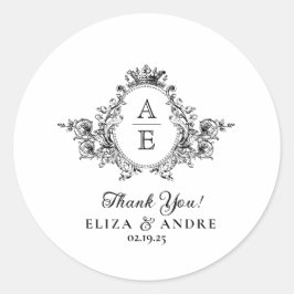クラシッククレストモノグラム黒と白結婚の ラウンドシール