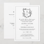 クラシッククレスト ブラック＆ホワイト ウェディング QRコード 招待状 (正面/裏面)