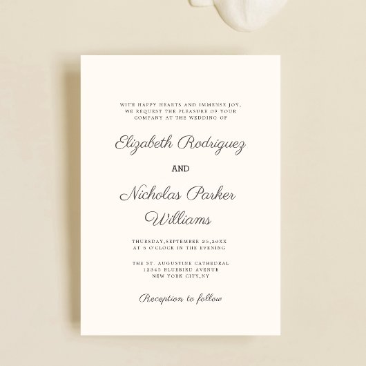 クラシッククレームデジタル結婚式招待状テンプレート 招待状