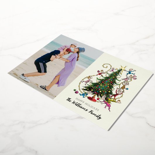 クラシックグインチ |クリスマスツリーの休日の写真 箔シーズンカード (回転した状態)