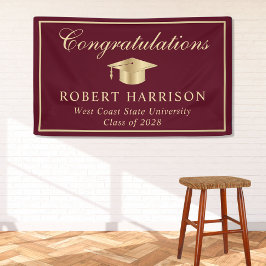 クラシックグラッドキャップバーガンディ金ゴールド卒業へようこそ 横断幕