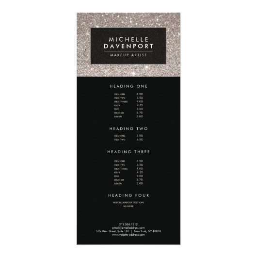 クラシックグリッターシルバーのメイクアップアーティストラックカード ラックカード (正面)