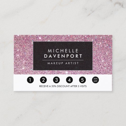 クラシックグリッターピンクサロンロイヤリティパンチカード ロイヤリティカード (正面)