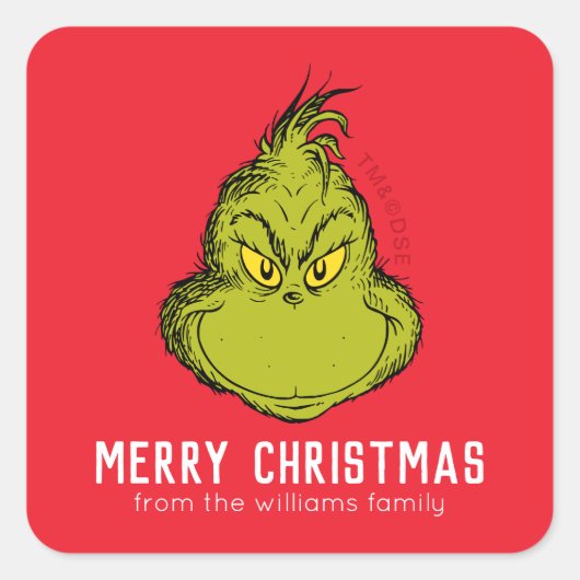 クラシックグリンチ |クリスマス – パーソナライズされた スクエアシール (正面)