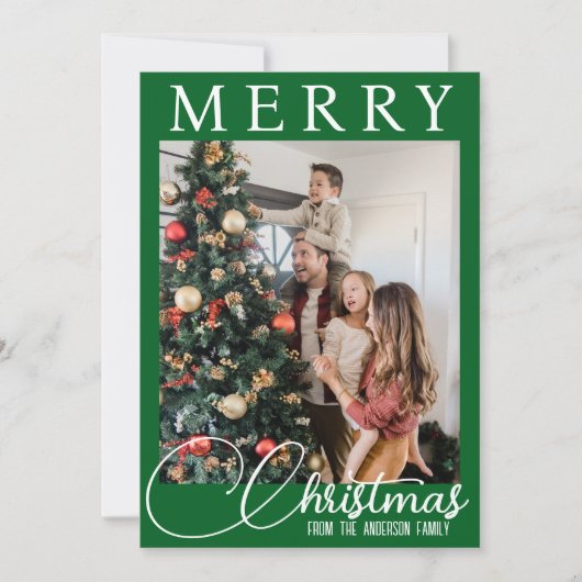 クラシックグリーンと白の家族写真クリスマス シーズンカード (正面)