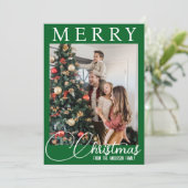 クラシックグリーンと白の家族写真クリスマス シーズンカード (スタンド正面)