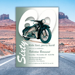クラシックグリーンのバイクでスピードを出す 60歳の誕生日 招待状