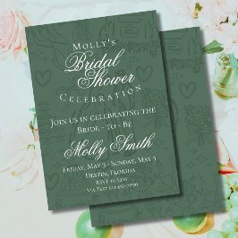 クラシックグリーンの手描き結婚式・ブライダルシャワー 招待状