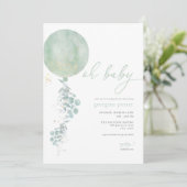 クラシックグリーンの風船のベイビーシャワーの招待状 招待状 (スタンド正面)