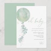 クラシックグリーンの風船のベイビーシャワーの招待状 招待状 (正面/裏面)