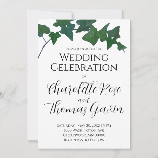 クラシックグリーンイングリッシュ結婚アイビー 招待状 (正面)