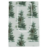 クラシックグリーンウォーター色パインツリー ミディアムペーパーバッグ (裏面)