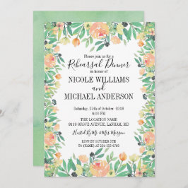 クラシックグリーンウォーター色牡丹リハーサルディナー 招待状