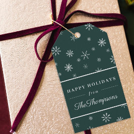 クラシックグリーンクリスマススノーフレークスハッピーホリデー ギフトタグ