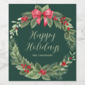 クラシックグリーンクリスマスリース名 ワインラベル (シングルラベル)