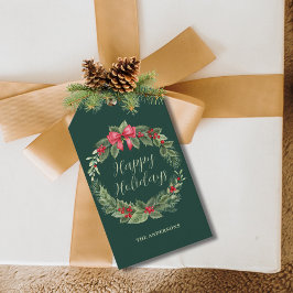 クラシックグリーンクリスマスリース ギフトタグ