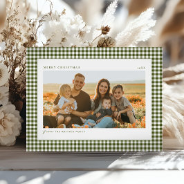 クラシックグリーンクリスマス家族の写真 シーズンポストカード