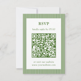 クラシックグリーンシンストライプのウェディングRSVP QRコード 出欠カード