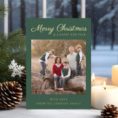 クラシックグリーンスクリプトクリスマスフォト金ゴールド 箔招待状