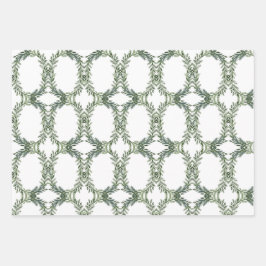 クラシックグリーンズパインリースクリスマスホリデー ラッピングペーパーシート