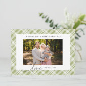 クラシックグリーンタータンチェックプライドカスタムフォトクリスマス シーズンカード (スタンド正面)