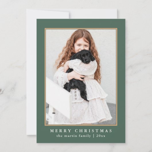 クラシックグリーンチェックメリークリスマスフォト シーズンカード (正面)