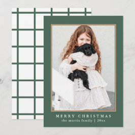 クラシックグリーンチェックメリークリスマスフォト シーズンカード